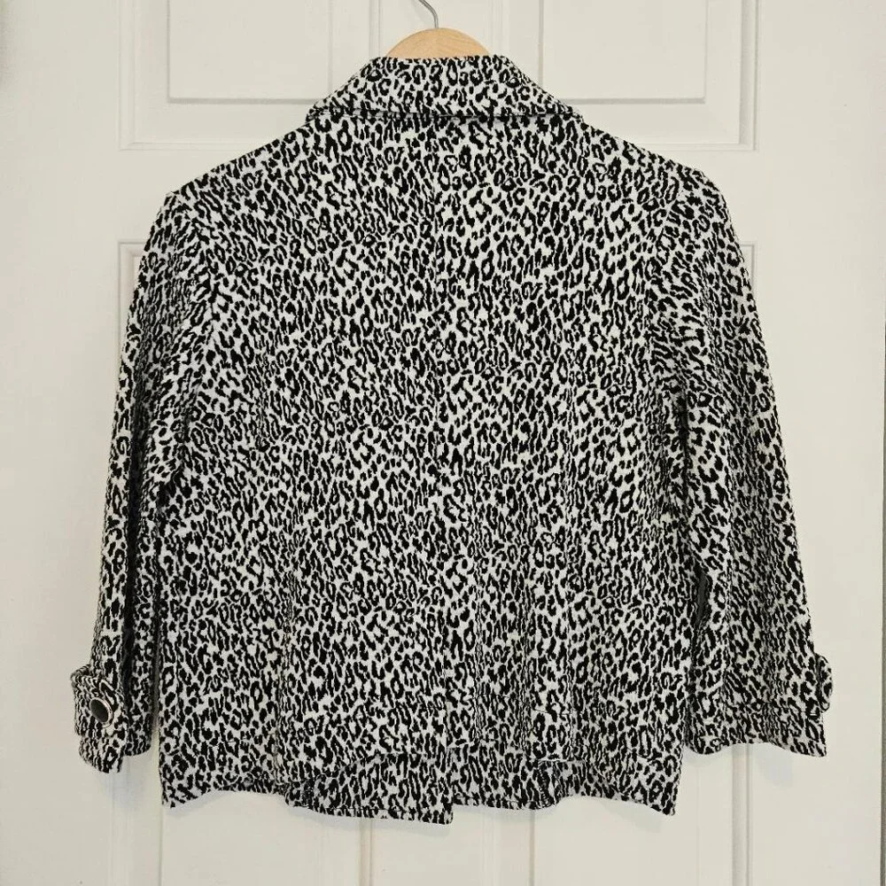 Charter Club Gray Leopard Animal Print Women's Jacket Petite Small w/Buttons